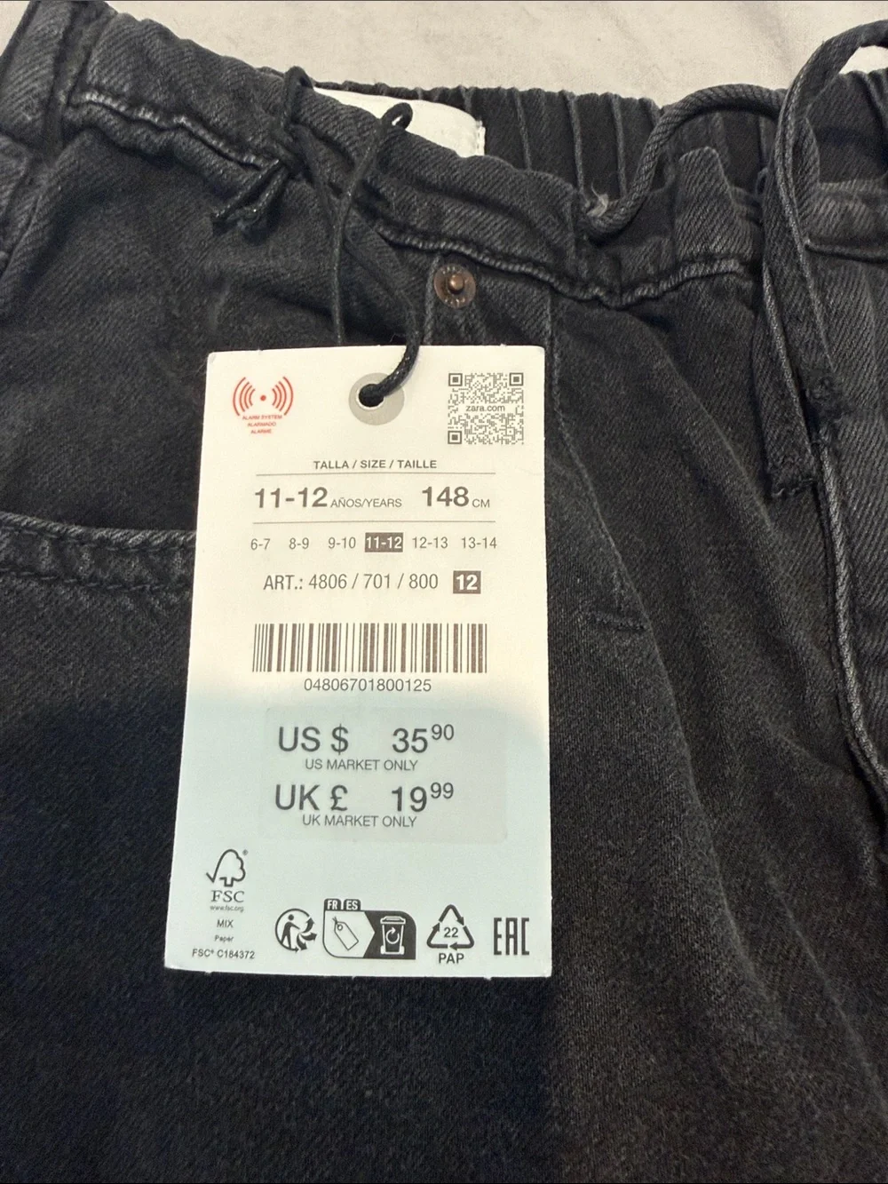 Zara Black Wide-Leg Kids Jeans